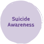 A purple button with the text "Suicide Awareness"