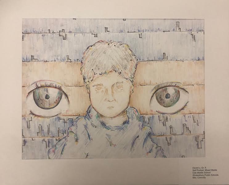 David Li, Grade 8, Self Portrait, Mixed Media