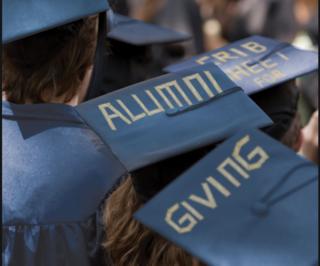 Tops of graduation caps of Alumni