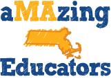 "Amazing Educators" text in color with an image of the state of Massachusetts in orange