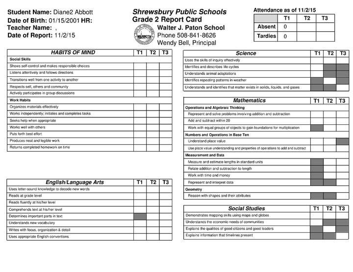 sample standards based report card