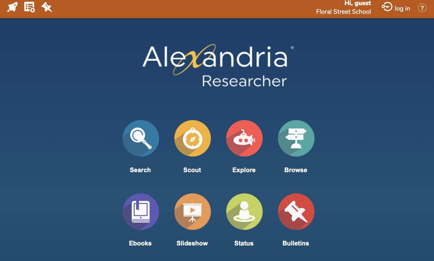 Alexandria Researcher Menu buttons