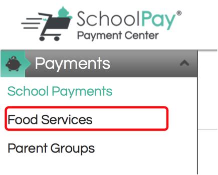 Schoolpay Page showing Food Services location
