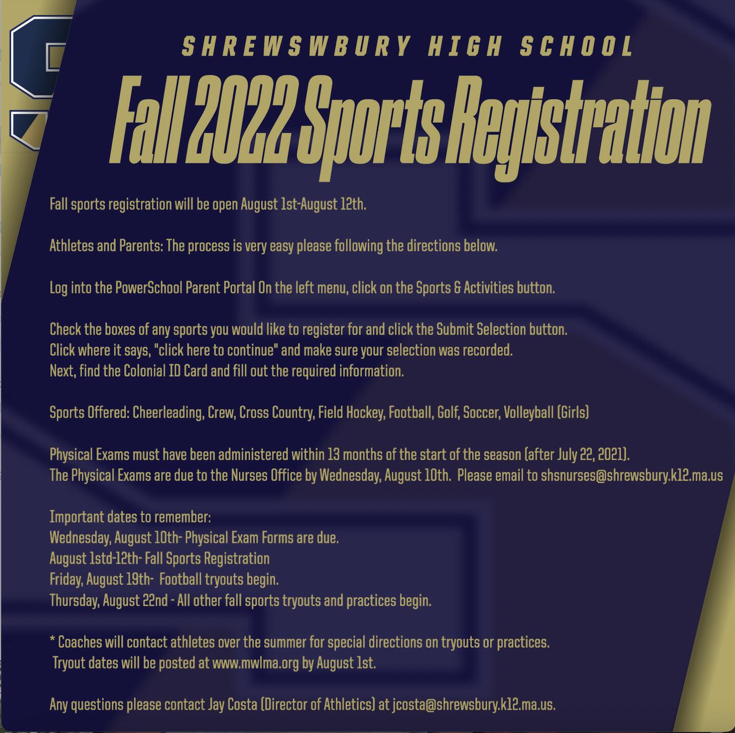 Fall 2022 Sports Registration