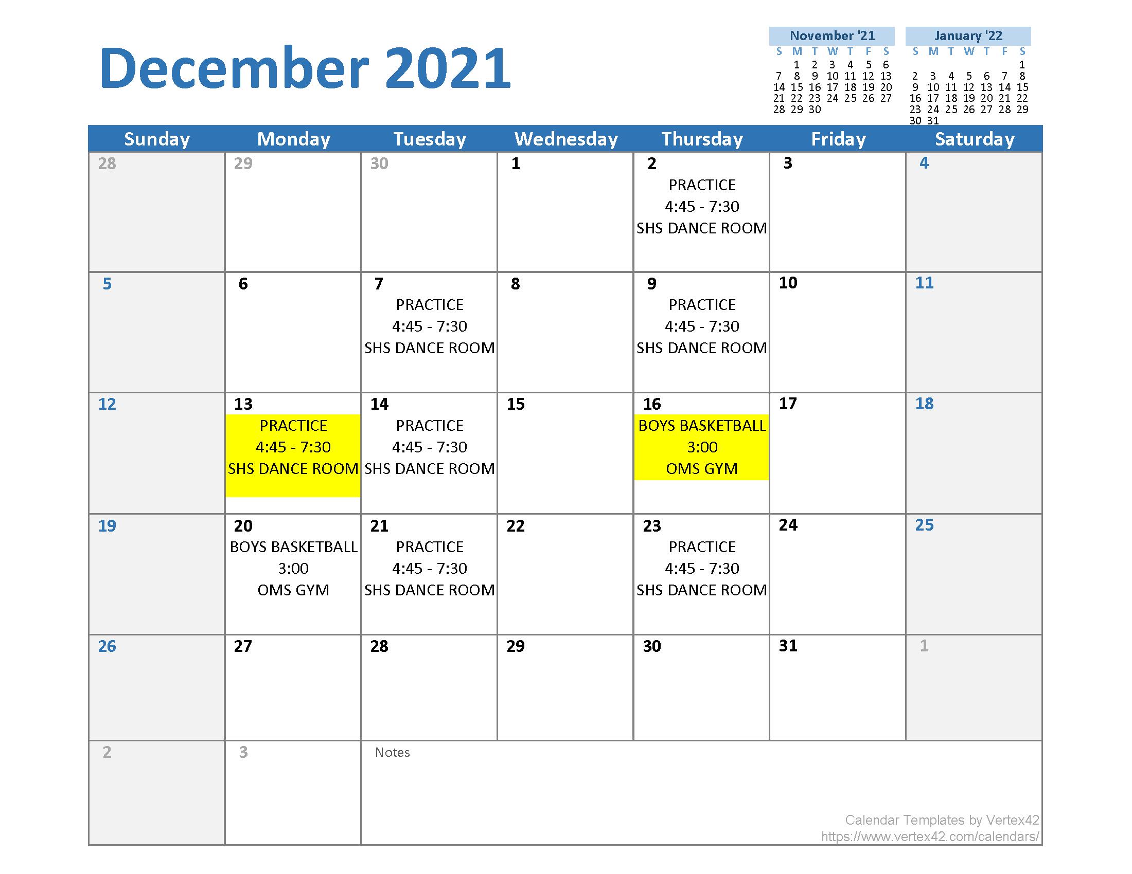 December Cheerleading Calendar