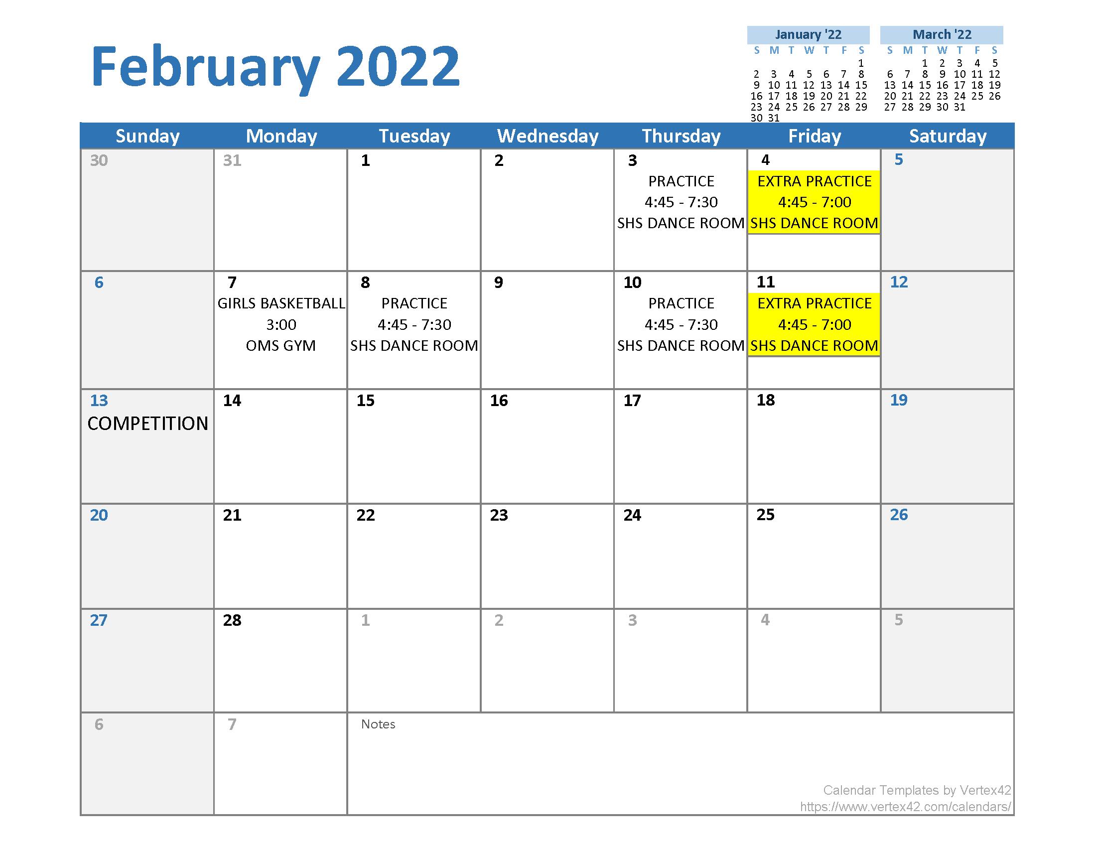 February Cheerleading Calendar