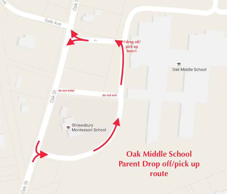 Oak Middle School Parent Drop off / Pick up route