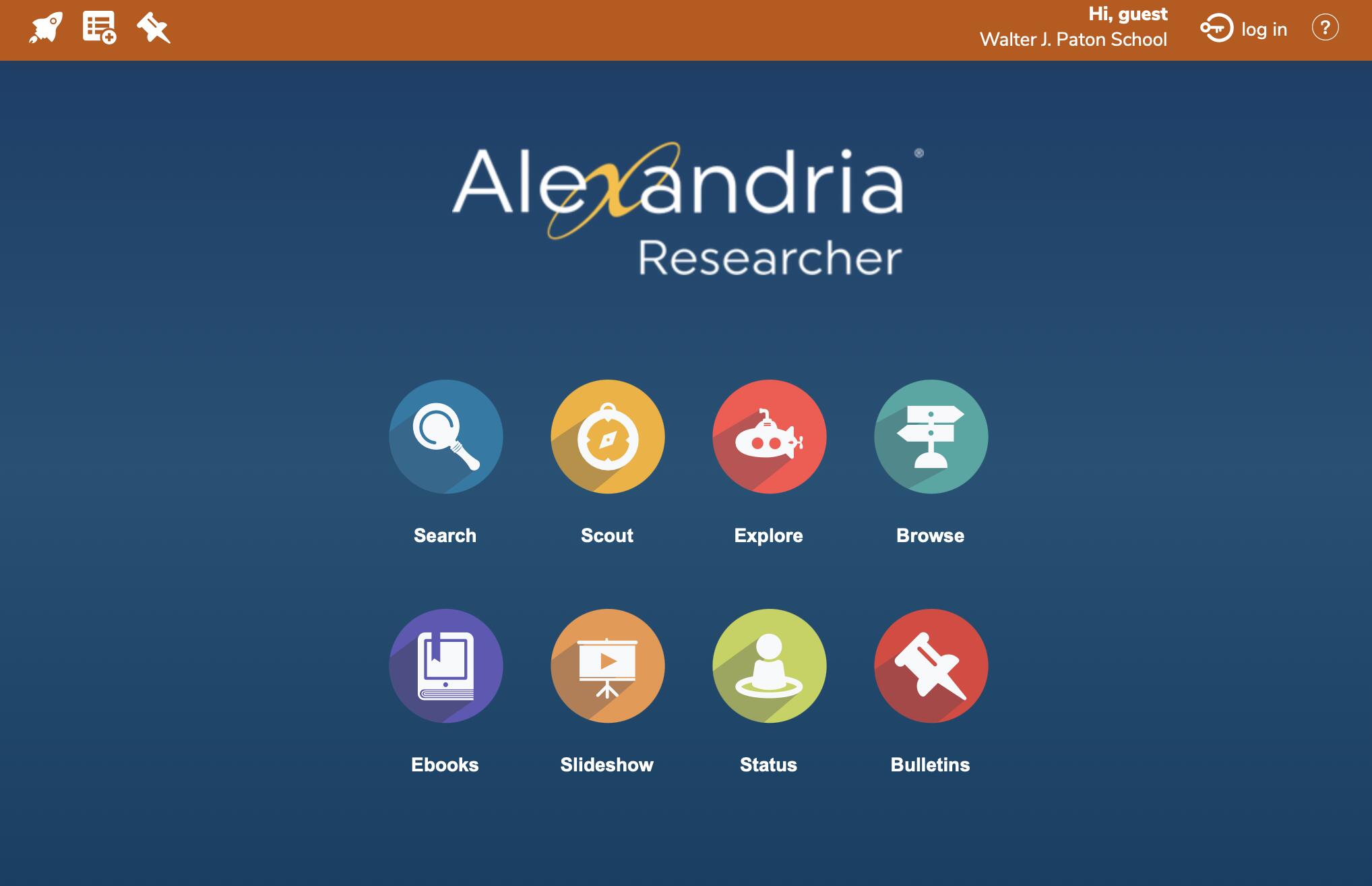 Alexandria Researching menu buttons